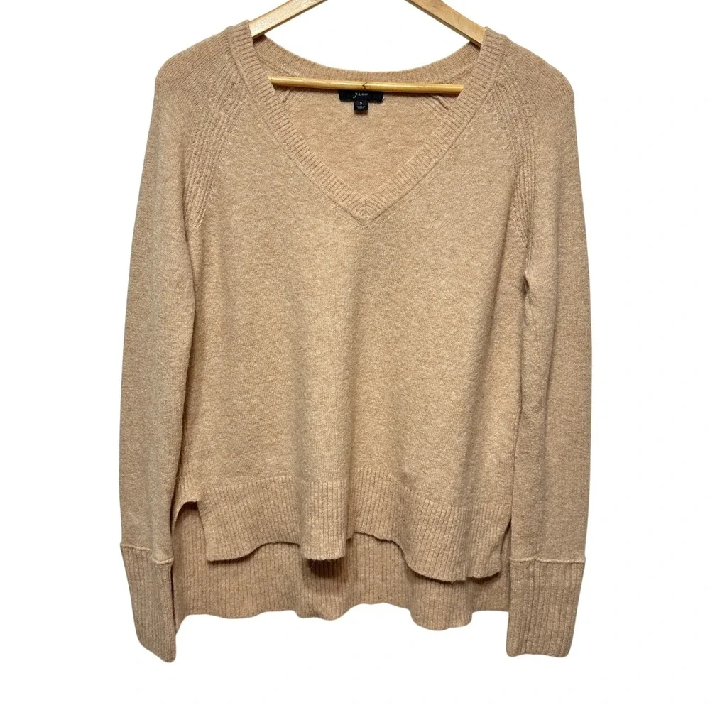 J. Crew Womens Raglan V-Neck‎ Sweater Small High Low Hem Long Sleeve Knit Cozy
